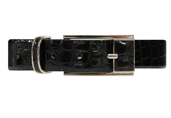 Svart 30mm damskärp i lackerad kalvläder (80cm)