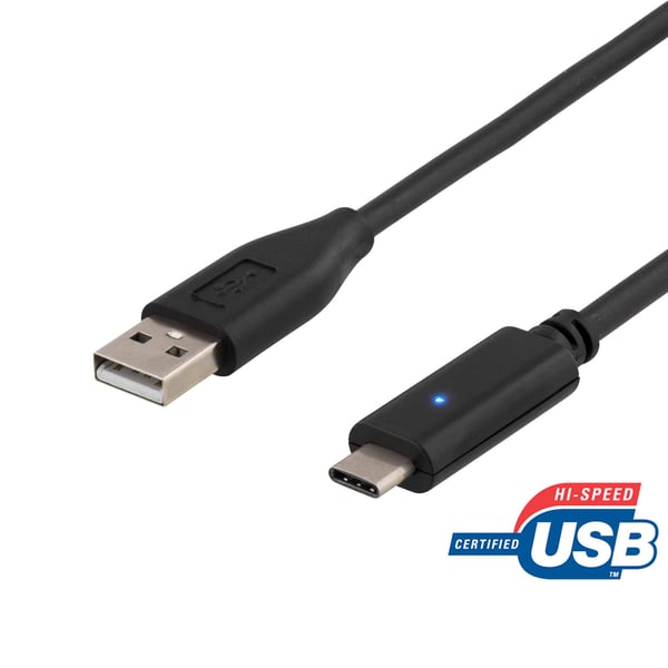 DELTACO USB 2.0 -kaapeli, tyyppi C - tyyppi A uros-uros, 0,25 m, musta