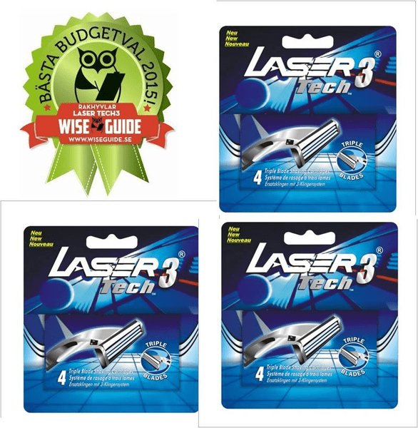 Rakhyvel +12 rakblad, Laser Tech3 trebladiga rakhyvlar för män Rakhyvel +12 rakblad, Laser Tech3 trebladiga rakhyvlar för män