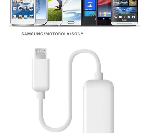 USB til Micro USB Kabel - Innebygd OTG Adapter - Hvit