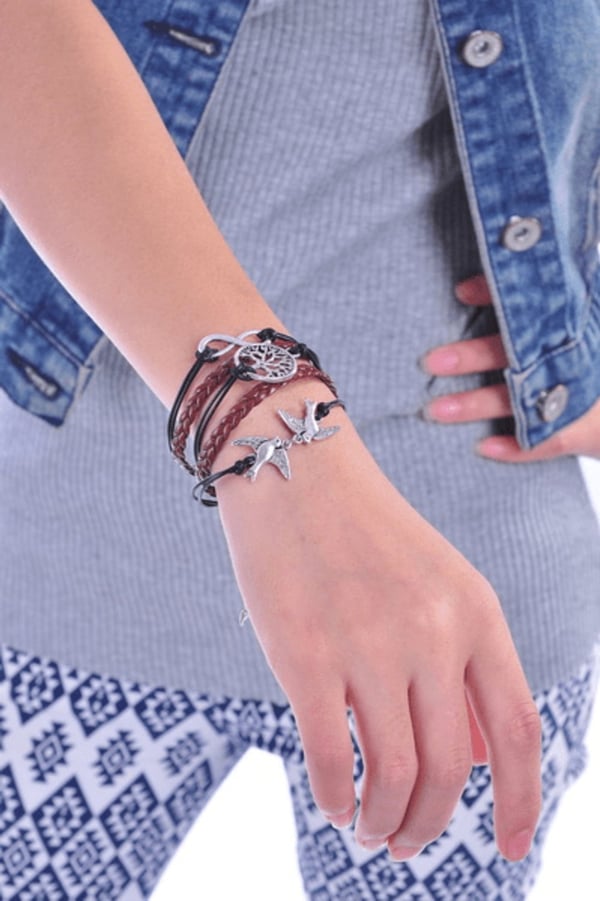 Armband 3-i-1 Duvor/Infinity/Livets träd Brun/Svart