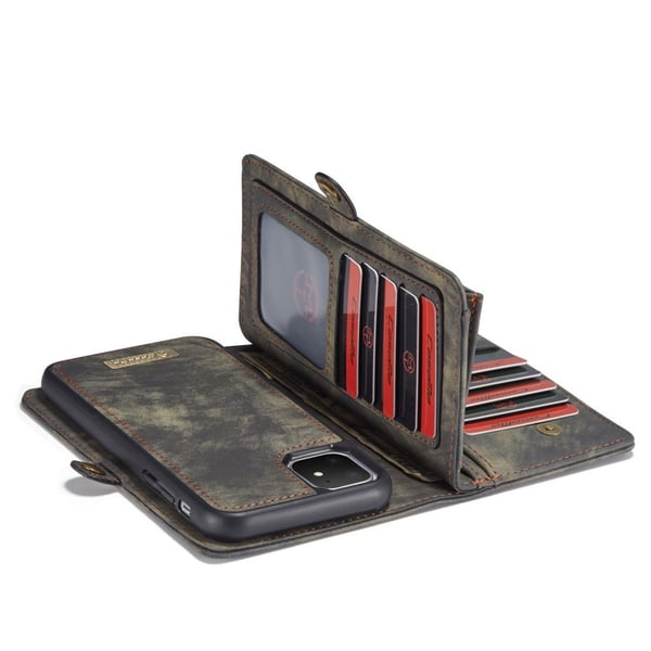 CASEME iPhone 11 Retro Split läder plånboksfodral - Grå