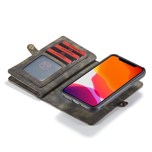 CASEME iPhone 11 Retro Split läder plånboksfodral - Grå