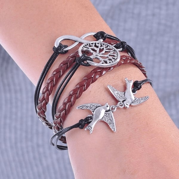 Armband 3-i-1 Duvor/Infinity/Livets träd Brun/Svart