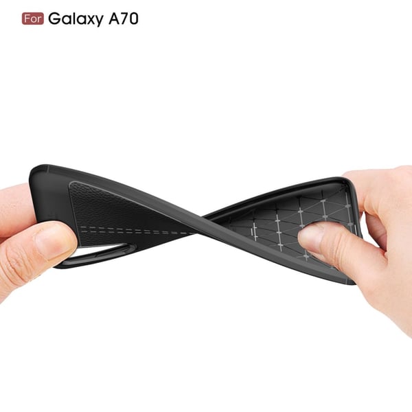 Samsung Galaxy A70 Litchi Skin Blødt TPU Telefoncover Etui - Sort