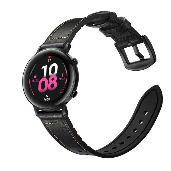 Skinn+Silikonstropp til Huawei Watch GT2 42mm - Svart
