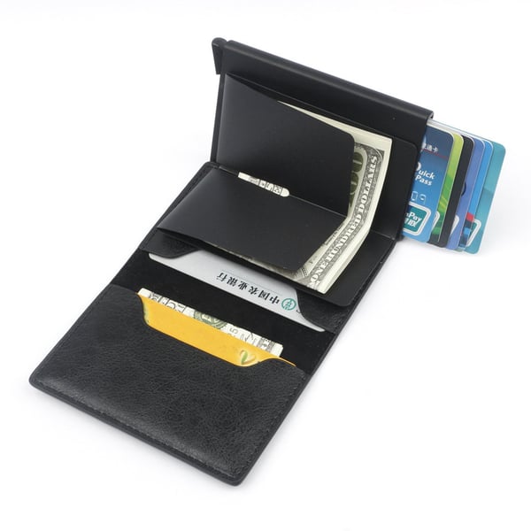 Svart RFID - NFC Protection Leather Wallet Card Holder 6stk Card