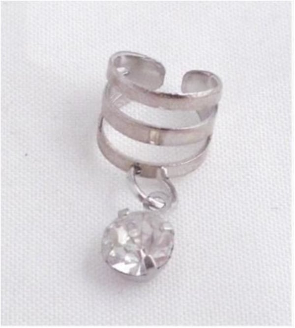 Silver Earcuff Ear Cuff Örhänge med Hängade Vit Rhinestone