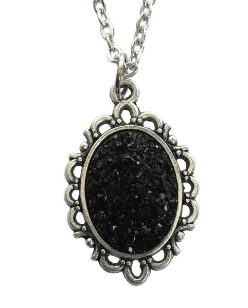 Halsband Svart Glitter Drus Goth Rostfri Kedja