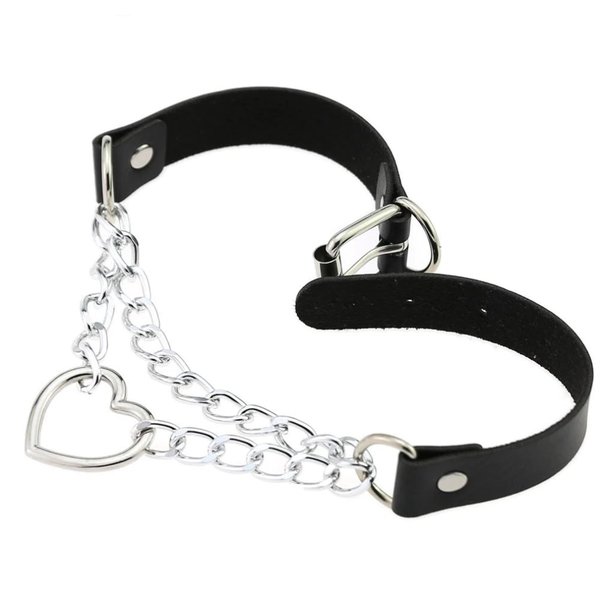 Choker Hjärta Collar SVART PU-läder Halsband Goth Harness