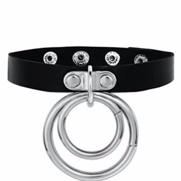 Choker O Ring OVERSIZE Svart PU Dubbel O-ring Halsband Harnesk