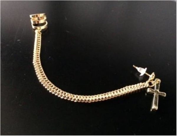Earcuff Ear Cuff & Örhänge med Dubbla Kedjor & Kors - Guld