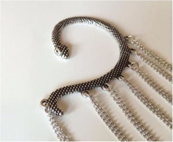 Silver Earcuff Cuff Wrap Örhänge - Orm med Kedjor & Fjädrar