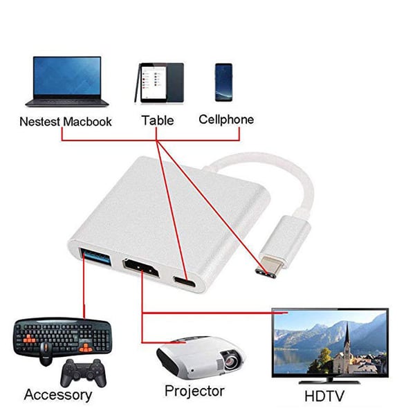 USB-C Adapter til Macbook - HDMI & USB 3.0