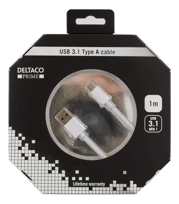 DELTACO PRIME USB 3.1 kabel, stofbeklædt, USB-C 1m sølv