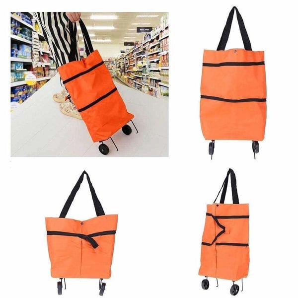 Smart sammenleggbar handlebag på hjul oransje hvit