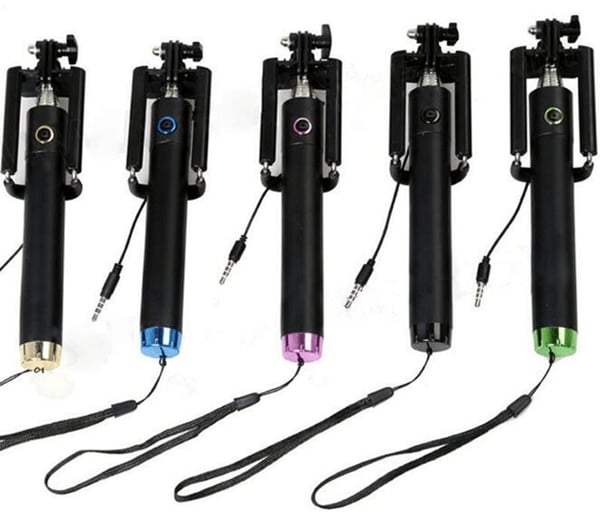 Selfiestick kompakt svart/blå, Avtryckare  Flera färger