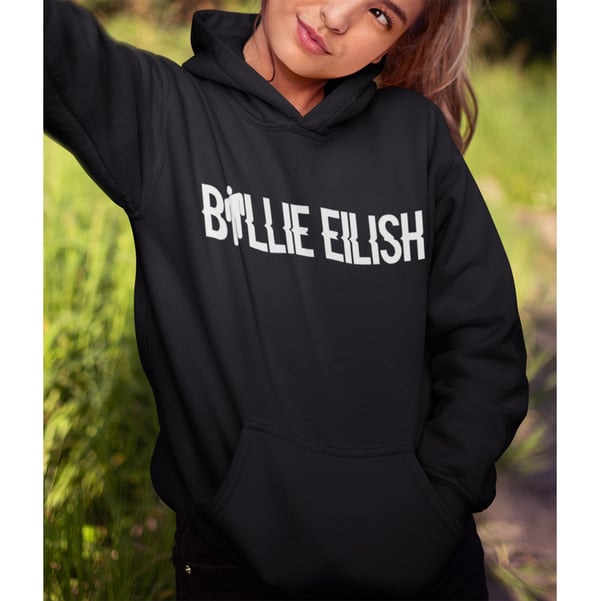 Billie Eilish text svart Hoodie huvtröja sweatshirt t-shirt