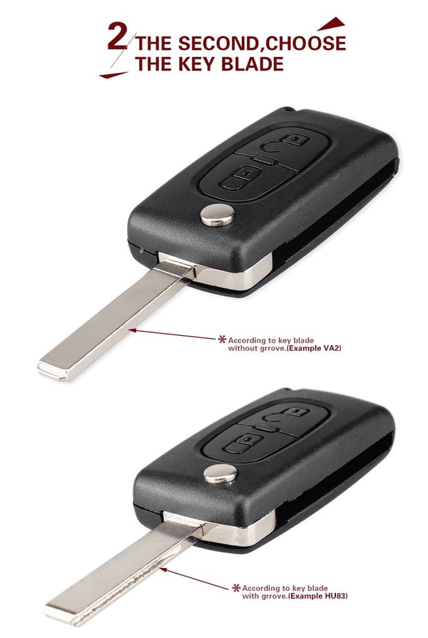 Flip nøkkel vesken skall 2 knapper CE0523 VA2 blad for PEUGEOT