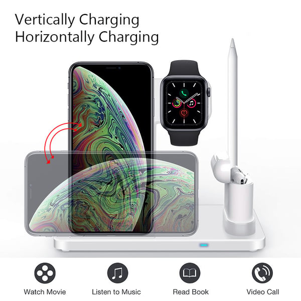 Hvit 4 - 1 ladestasjon for iPhone, Apple Watch, AirPods, Apple Pencil 1/2.