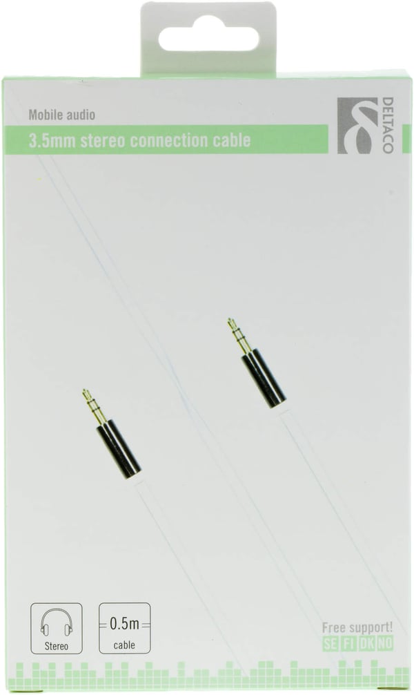 DELTACO lydkabel, 3,5 mm han til 3,5 mm han, 0,5 m, hvid