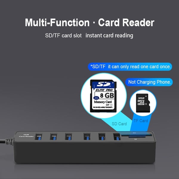 USB 2.0-Hub med Kortlæser - 6-Port