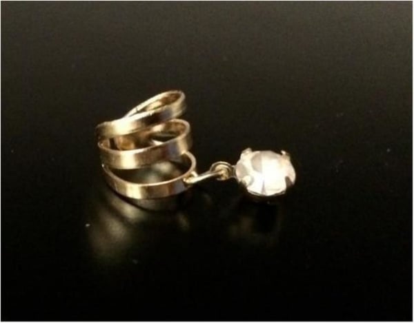 Guld Earcuff Ear Cuff Örhänge med Hängade Vit Rhinestone