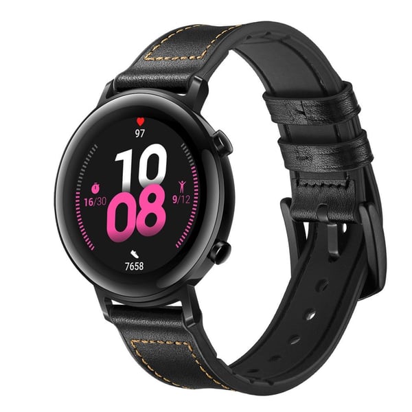 Skinn+Silikonstropp til Huawei Watch GT2 42mm - Svart