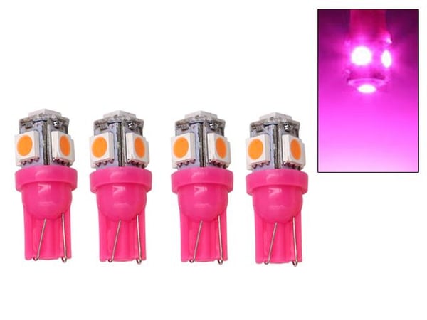 T10 w5w pink LED-lampor med 5 st. 5050SMD chip 12V DC, 4-pack.
