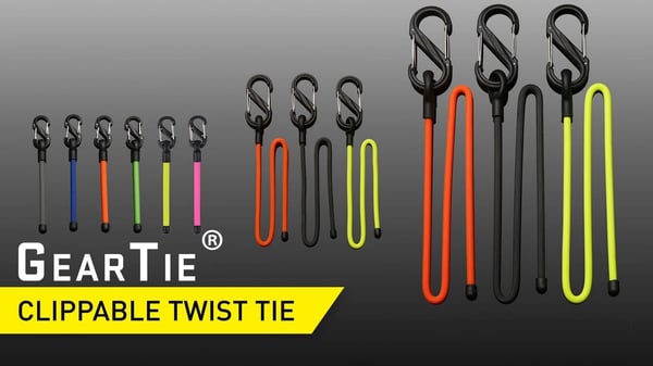 gummerad böjbar vajer med s-karbin , NITE IZE GEAR TIE CLIPPABKLE TWIST TIE 24"