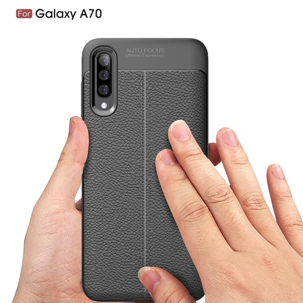 Samsung Galaxy A70 Litchi Skin Blødt TPU Telefoncover Etui - Sort