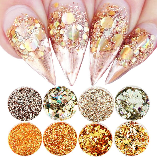 8 stk negleglitter glitter, Negledekorasjoner