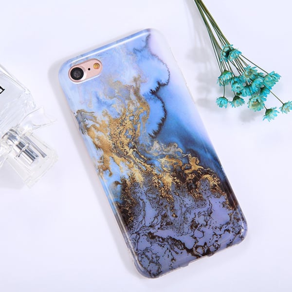 iPhone 7/8 - Marmor Cover / Mobilcover (Blå/Gul/Hvid)
