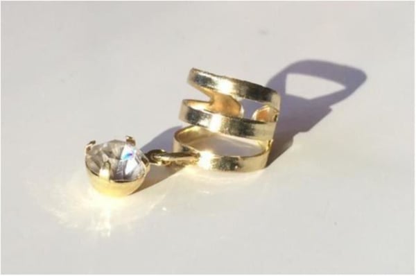 Guld Earcuff Ear Cuff Örhänge med Hängade Vit Rhinestone