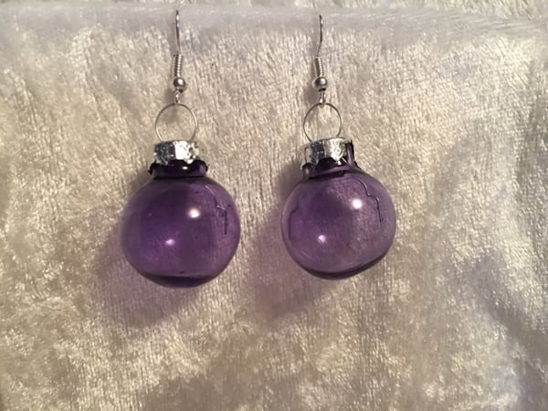 Silver Örhängen till Jul/Christmas - Lila Genomskinliga Julkulor