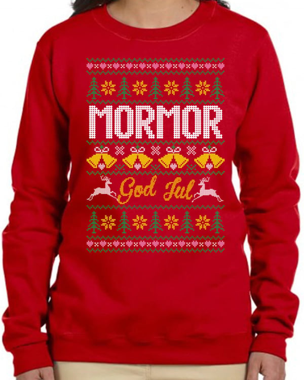 Jultröja Mormor – Röd sweatshirt med julmotiv i stickad stil