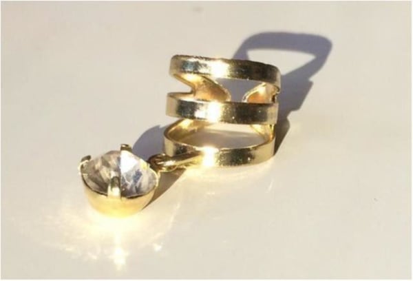 Guld Earcuff Ear Cuff Örhänge med Hängade Vit Rhinestone