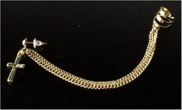 Earcuff Ear Cuff & Örhänge med Dubbla Kedjor & Kors - Guld