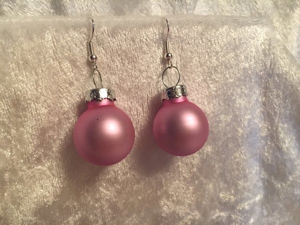 Silver Örhängen till Jul/Christmas - Ljus Rosa Matta Julkulor