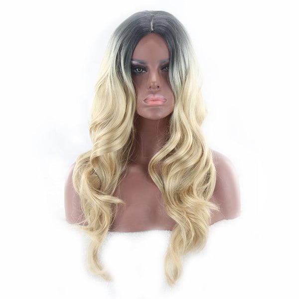 Paryk Sort, grå, blond inkl. paryknet & hårforlængelseskam