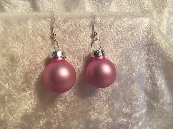 Silver Örhängen till Jul/Christmas - Ljus Rosa Matta Julkulor