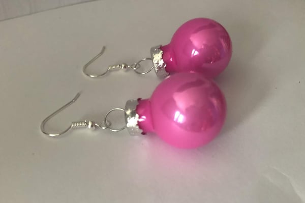 Silver Örhängen till Jul/Christmas - Rosa Blankt Matta Julkulor