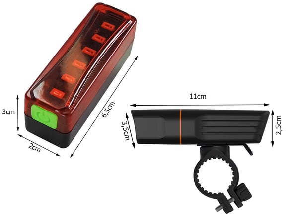 Sykkellys Foran og Bak LED – USB-Ladbar med Powerbank