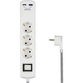 Jatkojohto kahdella USB-liitännällä 2A+1A. Valkoinen. Tekstiilijohto