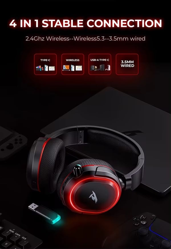 Gaming hörlurar med mic Picun G2 - Trådlösa upp till 75h kompatibel med PS5 Slim, PS5 Playstation