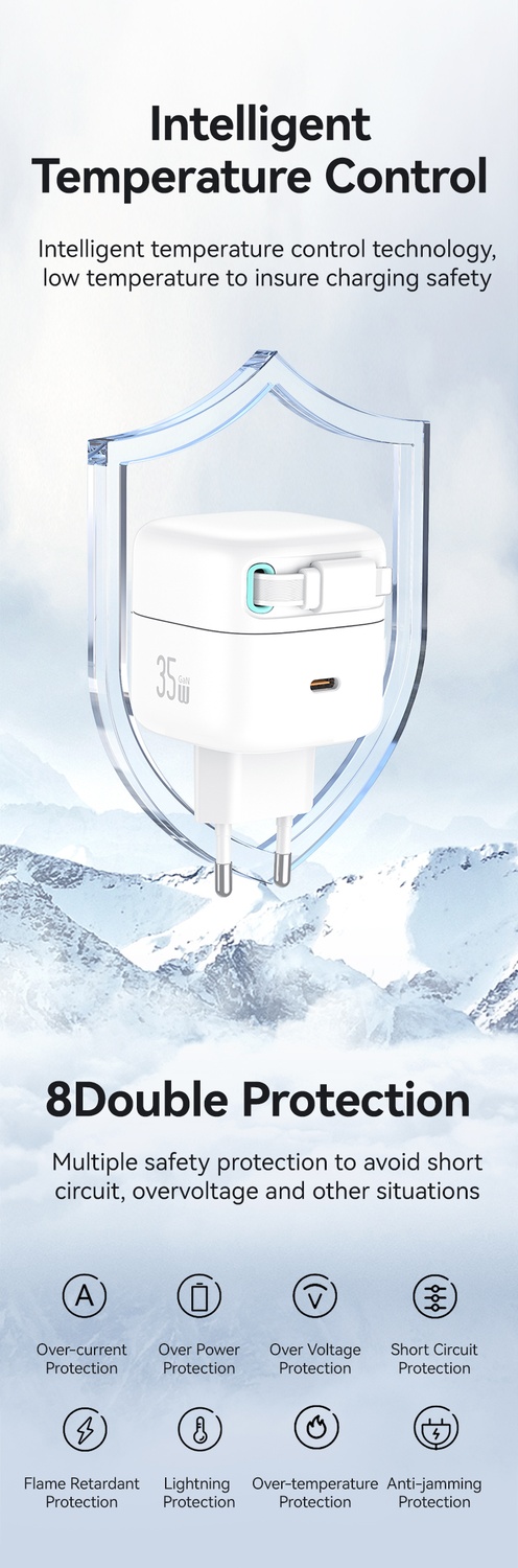 iPhone hurtigoplader kompatibel PD35W - Dual Port GaN med udtrækkeligt kabel