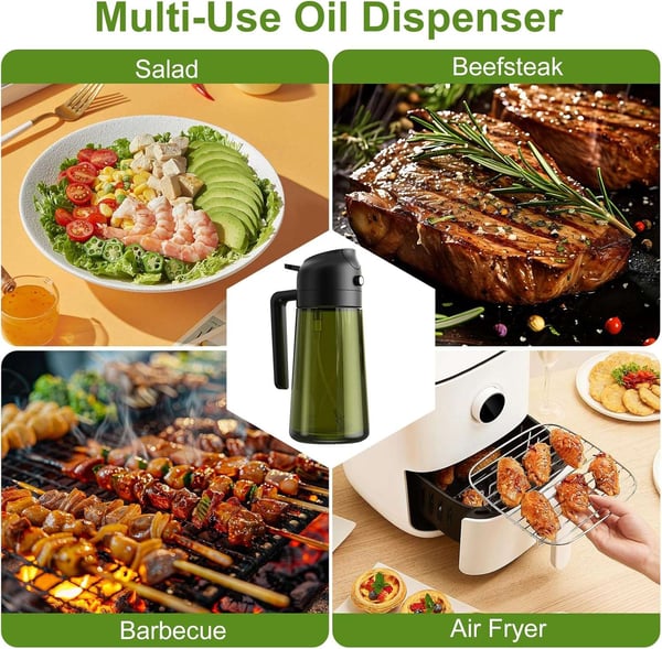 2-i-1 Oliespray & Dispenser – Mørk Glasflaske til Madlavning & Grillning