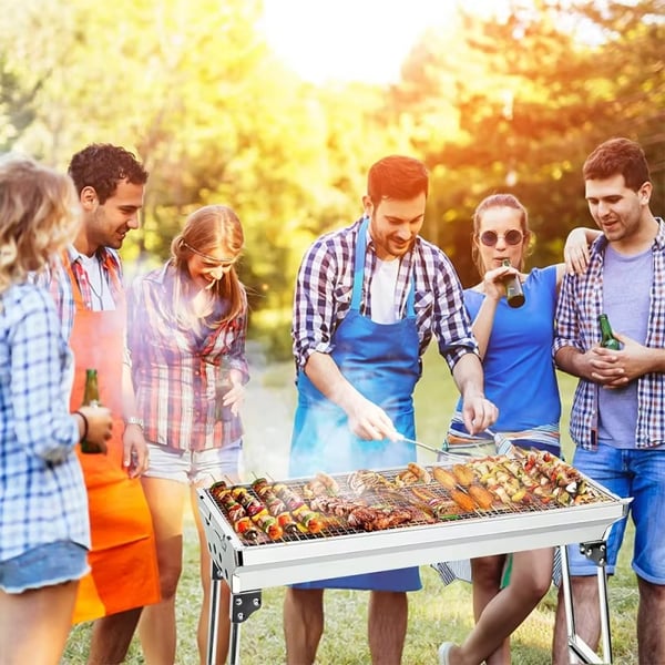 Sammenklappelig BBQ Grill i Rustfrit Stål – Bærbar Kulgrill til Udendørs Brug