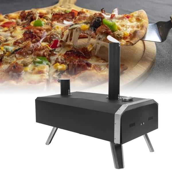Vedfyrt udendørs pizzaugn i rustfrit stål – transportabel og sammenklappelig – passer til pizzaer op til 30,5 cm
