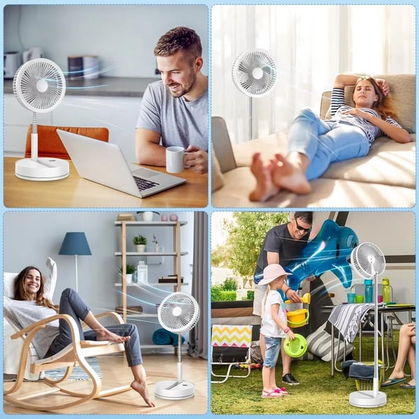 Sammenklappelig & Genopladelig Ventilator – 23 cm, 100 cm højde, 7200 mAh batteri & fjernbetjening